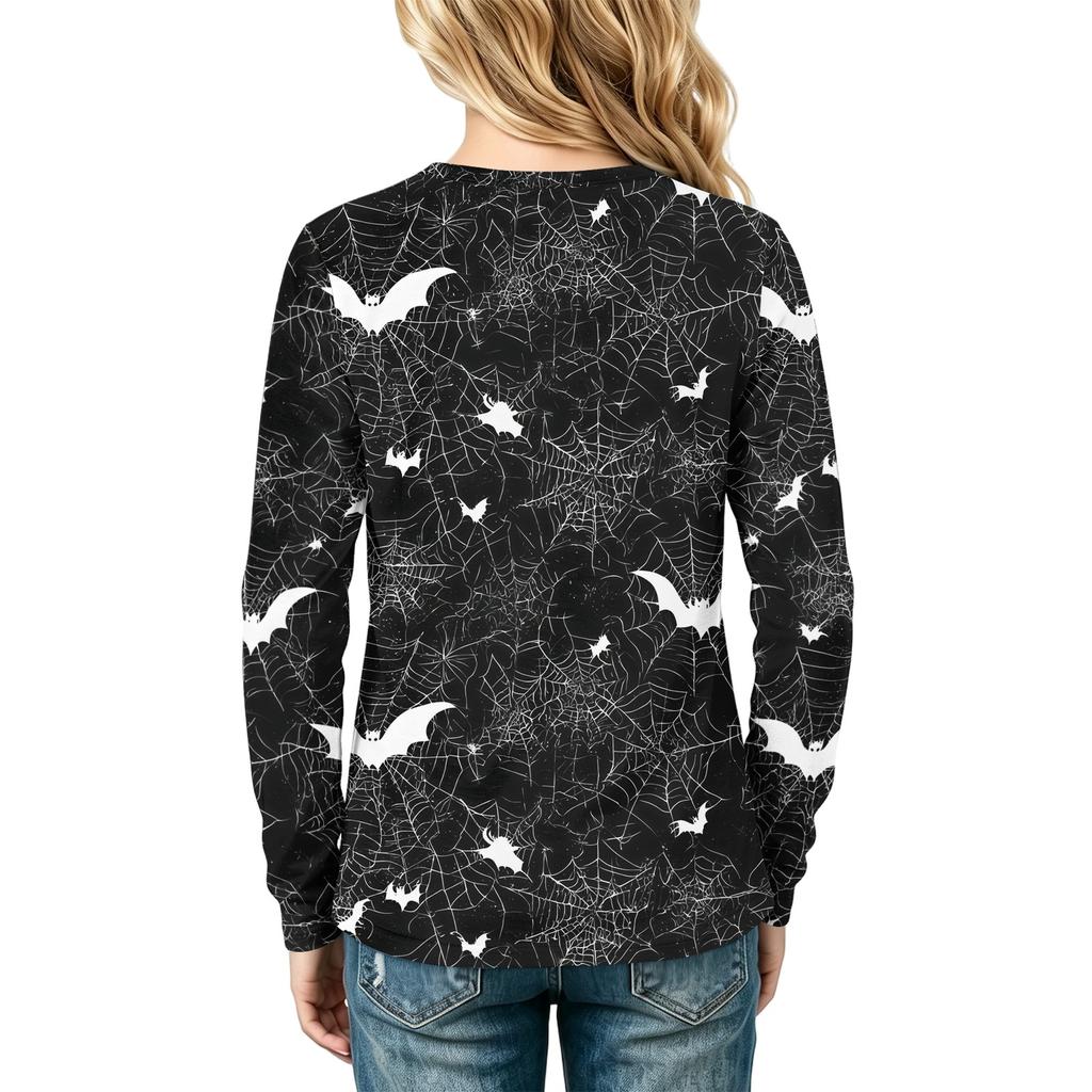 Kids' Long Sleeve Halloween Print T-Shirt with Round Neck for Everyday Wear