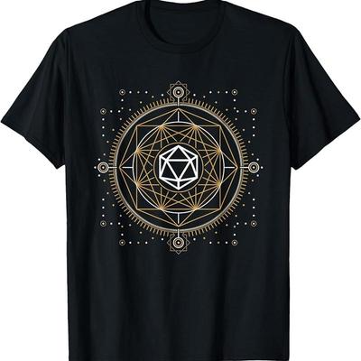 Geometrická minimalistická mnohostěnná sada kostek D20 Geekovské tričko