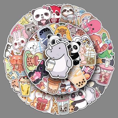 50 Pet Milk Tea Graffiti Stickers Creative Cartoon Cute Animal Decorative Water Cup Mobile Phone Gum Stickers