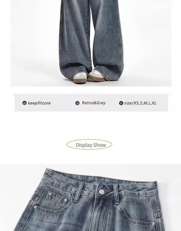 Unisex American Retro High-Waist Wide-Leg Jeans: Spring & Autumn, Loose, Slimming, Drapey, Floor-Length Straight-Leg Style.