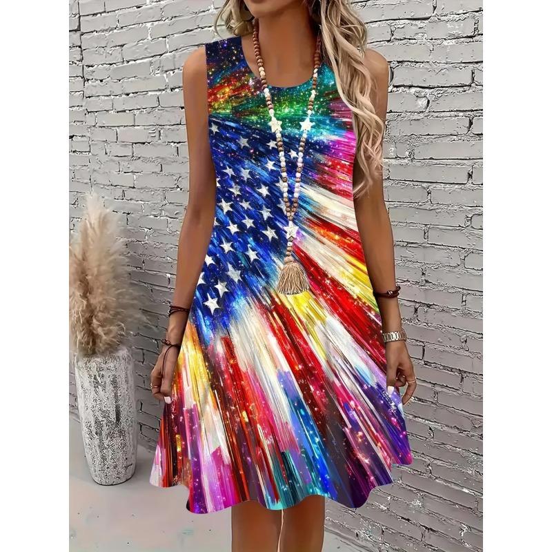 Dámské oblečení velikosti 3XL Plus Size, Street fashion mini šaty s 3D potiskem, Letní bez rukávů, Kulatý výstřih, Volné, Ležérní dámské šaty