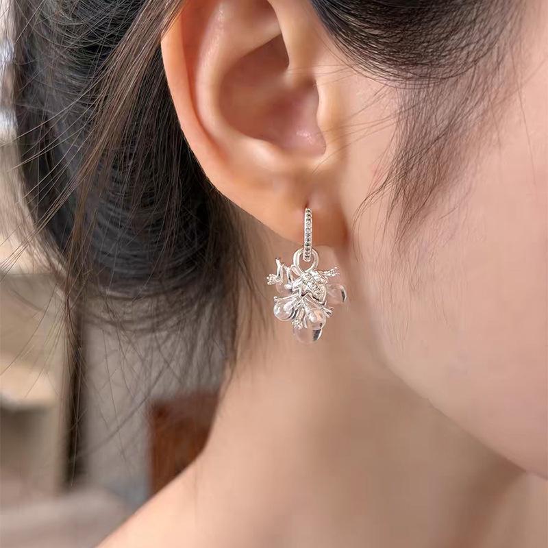 Summer Dew Zircon Grape Bead Dangle Earrings: French-Inspired, Fashionable Niche Accessories for Women
