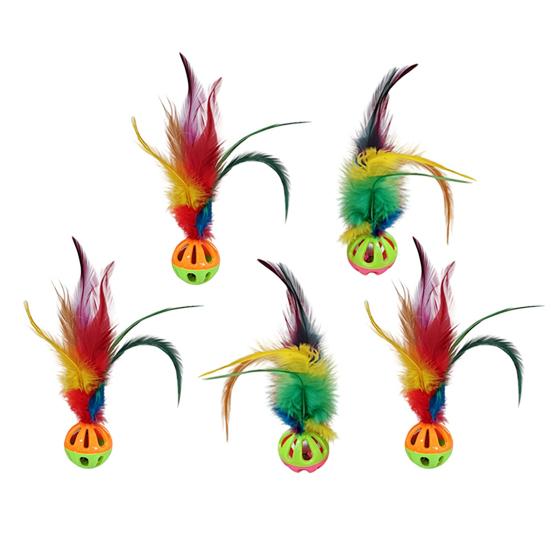 5Pcs Interactive Cat Feather Toy Cat Balls Feather Balls with Loud