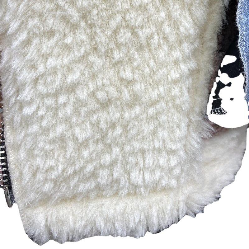Winter new stand-up collar locomotive suit denim splicing lamb wool jacket women's picture color other