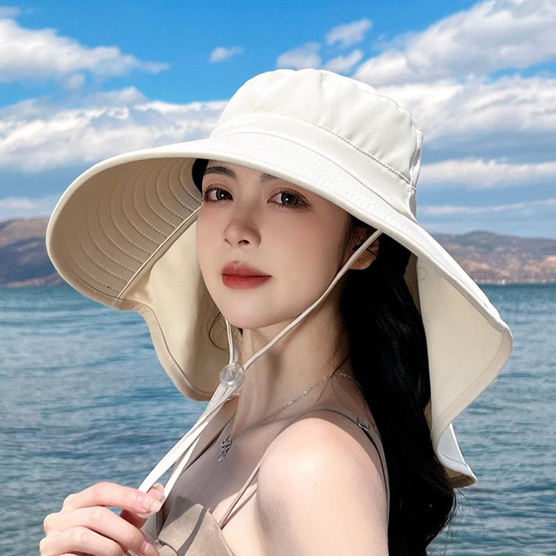 Summer Outdoor Sun Hat with Ponytail Hole Hat Women's Wide Brim Cap Beach Hat Shawl Fisherman Hat UV Protection Visor Hat