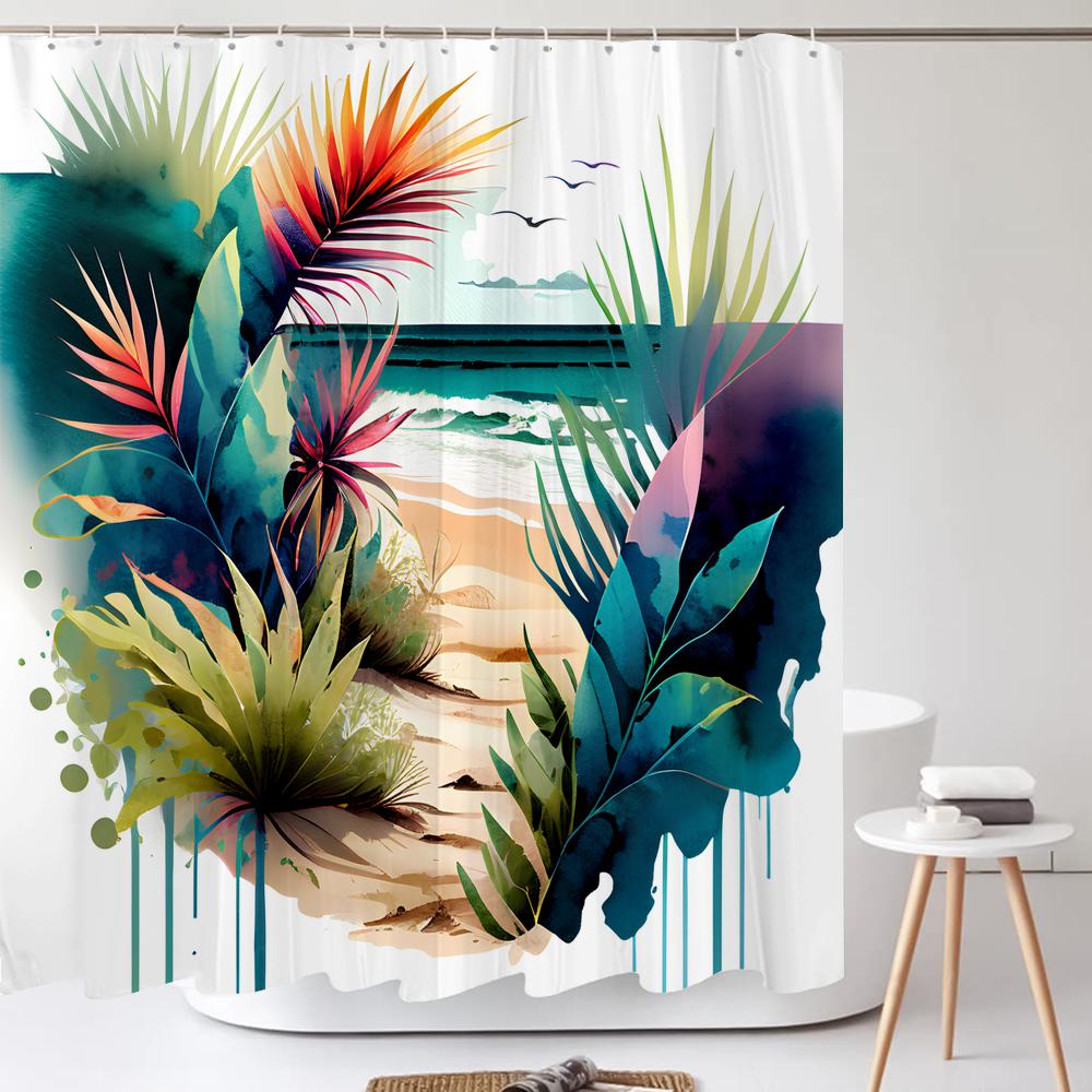 Chinese Flower Bird Shower Curtains Set Printing Waterproof Polyester Leaves Shower Curtains Bathroom Home Decor Mat 180X200Cm