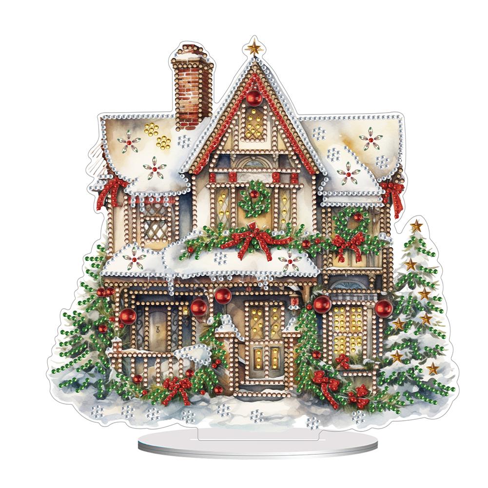 2D Flat Christmas DIY Desktop Diamond Art Kits Single-Sided Drill 5D DIY Diamond Art Tabletop Decorations for Home Office Decor