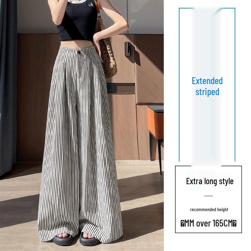 

Ice Silk Striped Wide-Leg Pants: Women s High-Waisted Loose Casual Floor-Length Cotton & Linen Suit for Summer 2026 XL 60-65kg