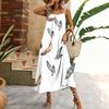 Women Sleeveless Spaghetti Strap Long Dress with Floral and Geometric Print Loose Fit Casual Home Vacation Wear