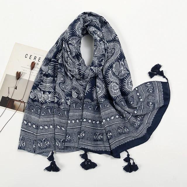 Blumen Quaste Viskose Schal Damen Schals und Tücher Hijab Weibliches Haarband Luxuriöses Muslimisches Kopftuch 180*85Cm Echarpe Bandanas