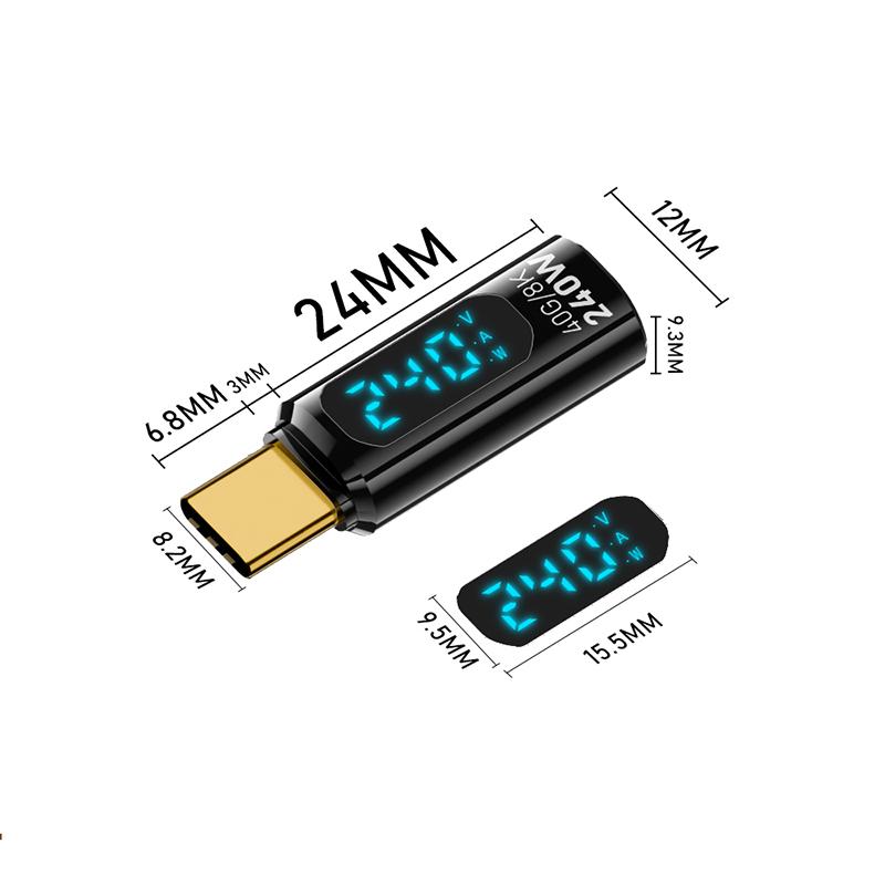 1Pc Digital Led Display Pd240W Usb4.0 40Gbps Type C To C Otg Adapter Converter 8K@60Hz 5A Fast Charging Cable For Laptop