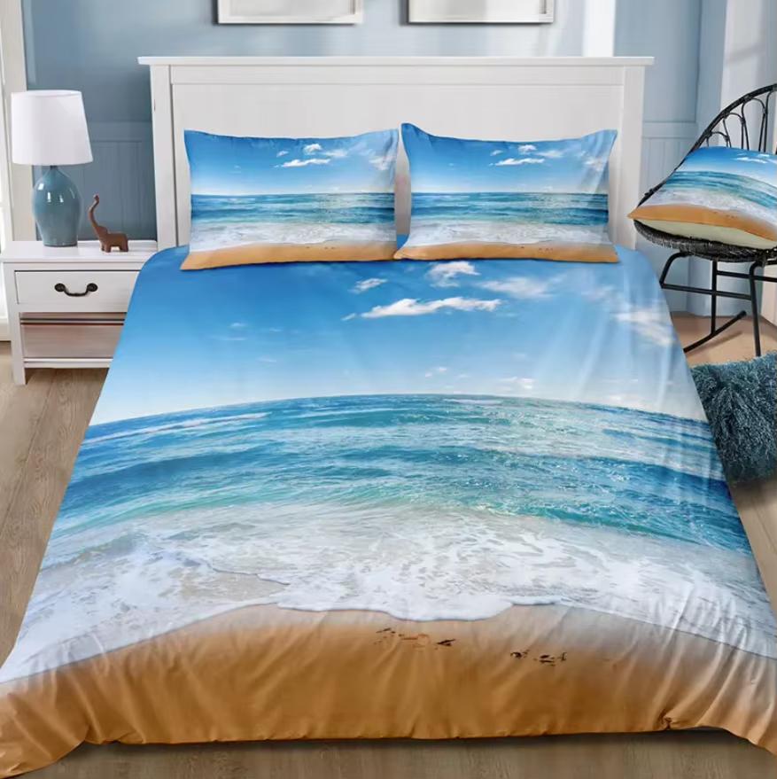3D Digital Printed Beach Duvet Cover Modern Natural Bedding Set Coconut Grove Summer Bedroom Bed Cover Pillowcase 3-Piece Set