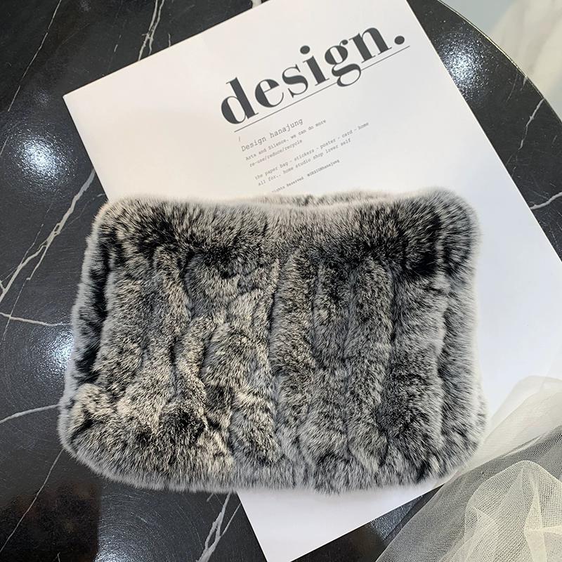 Rex Rabbit Hair Neck Cover Women's Winter Elastic Mesh Scarf Headband Versatile Real Fur Plush Headgear Children's Scarf