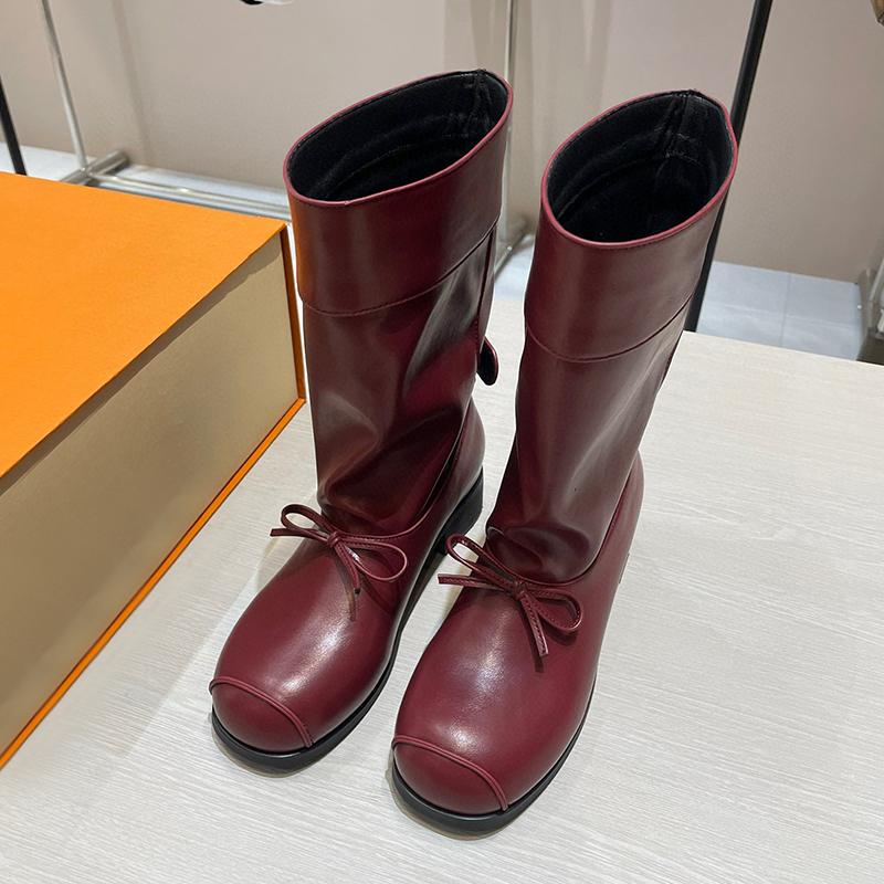 

Дизайнерские винтажные женские рыцарские сапоги, модные туфли на толстом каблуке, весна-осень 2025, женские лаконичные полусапожки до середины голени 35