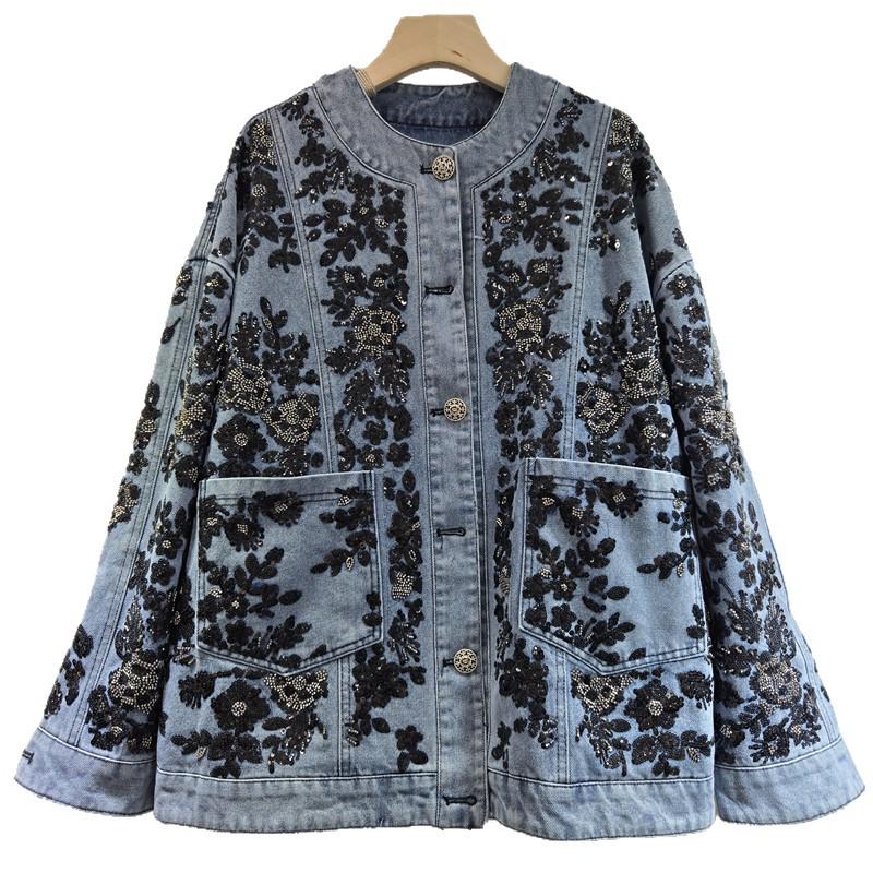 Women's 2025 Autumn/Winter Sequin Embroidered Denim Jacket - Retro Light Luxury Trend