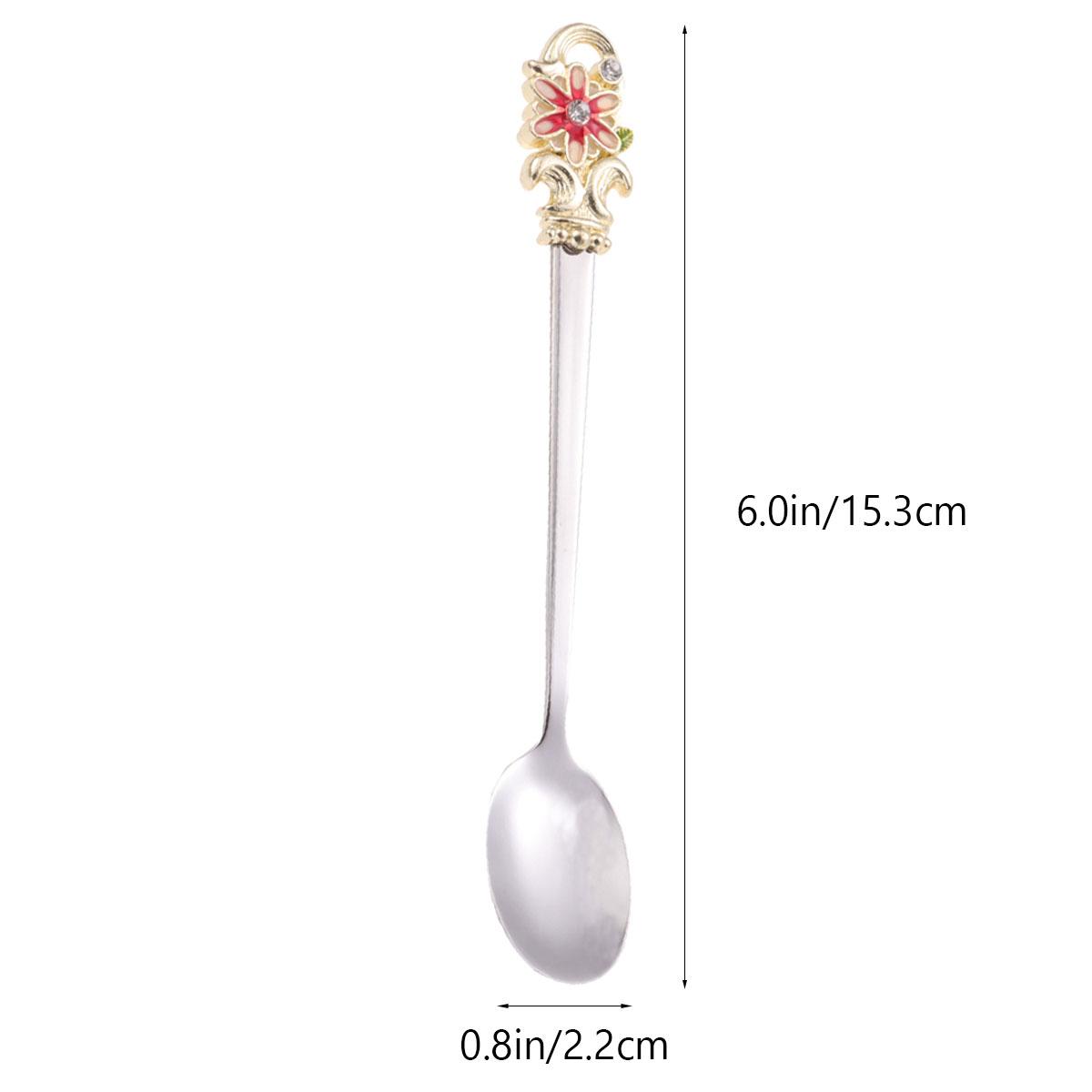 

Stainless Steel Coffee Spoon Enamel Floral Handle Mirror Surface Ergonomic Thick Material Dessert Scoop Stirring Spoon Kitchen