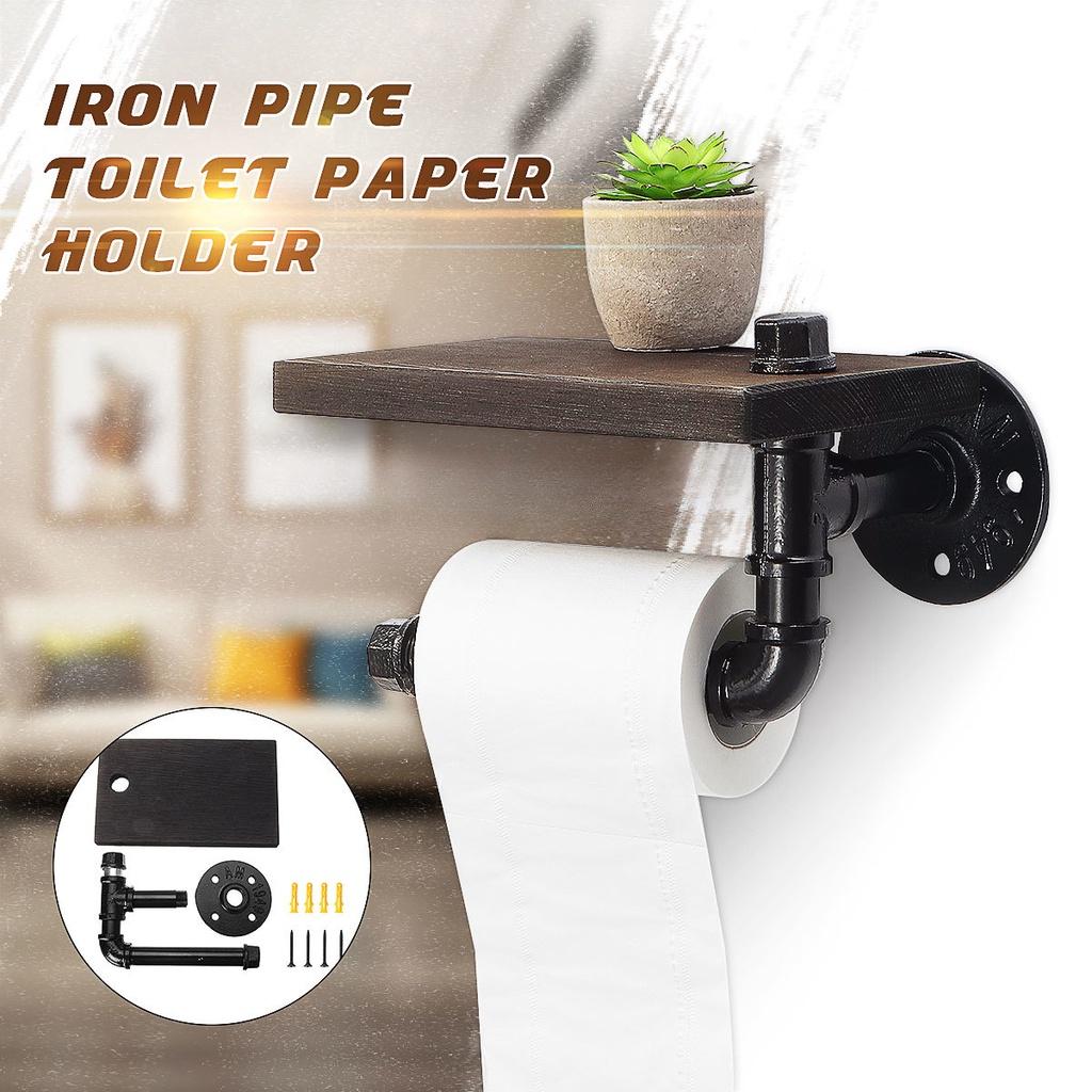 

черный Индустриальный Ретро Железный Держатель Туалетной Бумаги Полки для Ванной Комнаты Гостиничный Подвесной Стеллаж для Рулонов Туалетной Бумаги Деревянная Полка Держатель