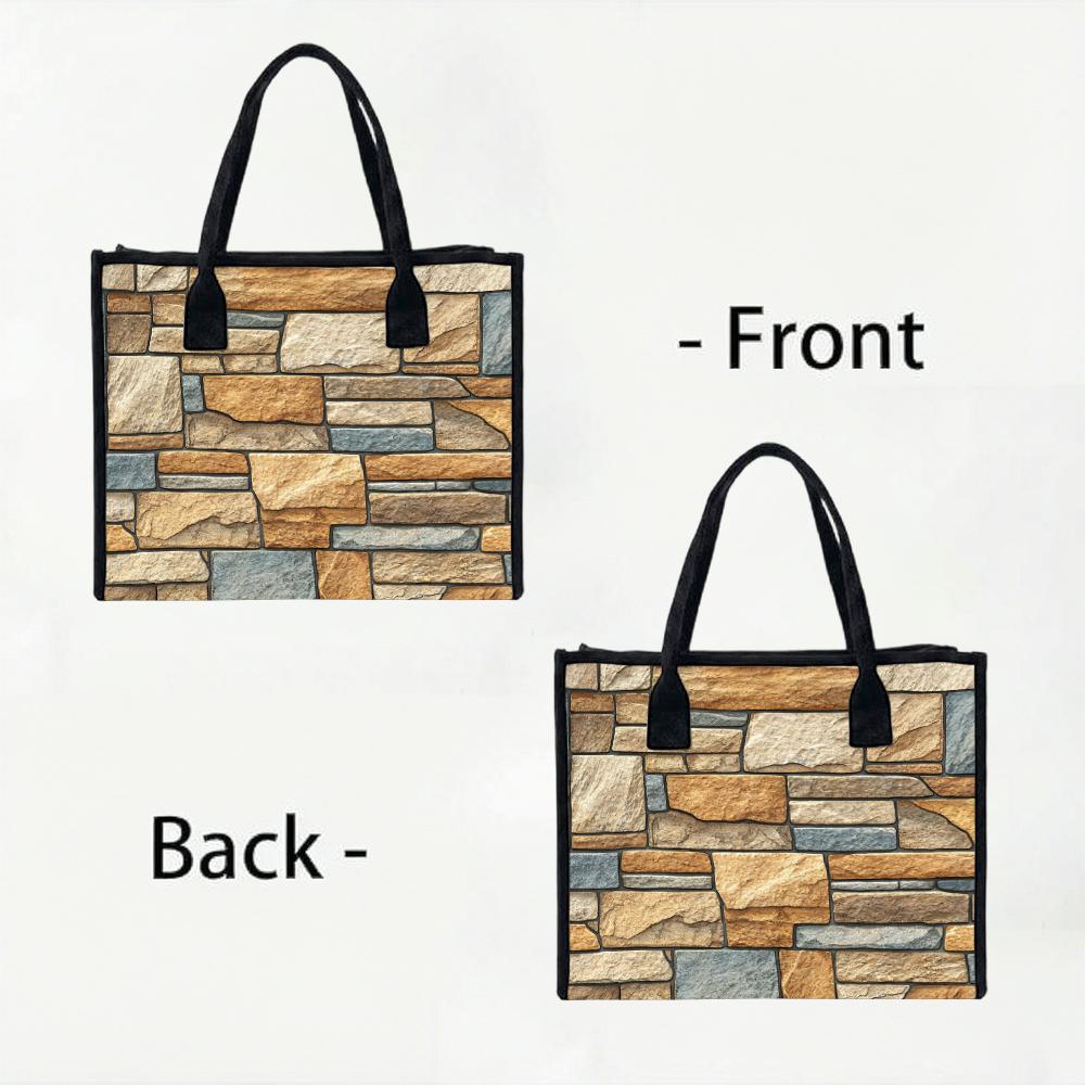 Vintage Stone Pattern Tote Bag Casual Daily Handbag Lightweight Reusable Shopping Shoulder Bag For Women Outdoor Travel Commute