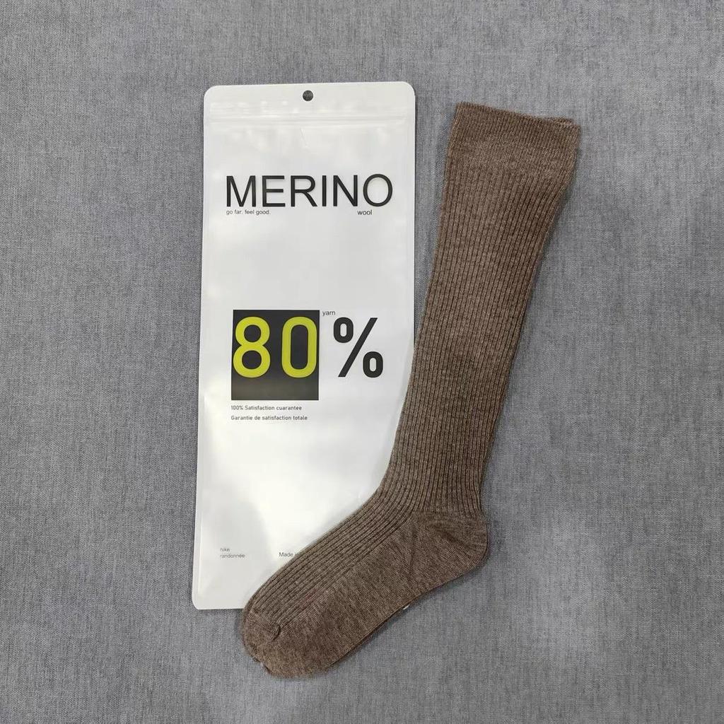 Women's 80% Merino Wool Knee-High Socks, Double-Needle College Style, Slouchy, Warm for Autumn/Winter, Solid Color.