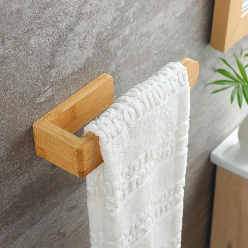 1pc Self-Adhesive Bamboo Towel Rack-No Drill Wall-Mounted Bathroom Organizer with Art Deco Style,High-Quality Wood Towel Holder