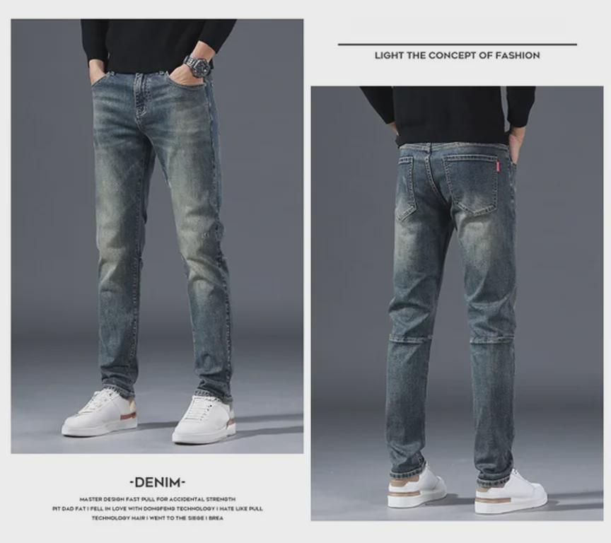 2024 Men's Nostalgic Blue Slim Cotton Jeans - Trendy, Comfortable, Straight Fit