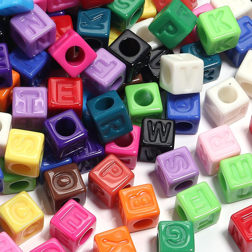 50pcs/lot 12mm Acrylic Square Alphabet Beads Solid Color Large Hole Loose Letter Beads For DIY Handcraft Bracelet Necklace