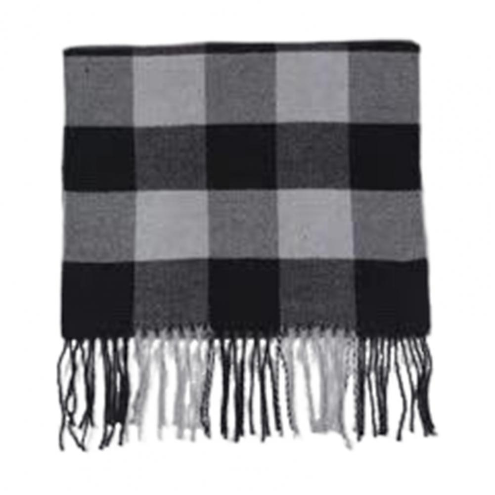 Men Scarf Plaid Pattern Tassel Trim Long Style Wrap Imitation Cashmere Thermal Insulation Scarf Daily Wear