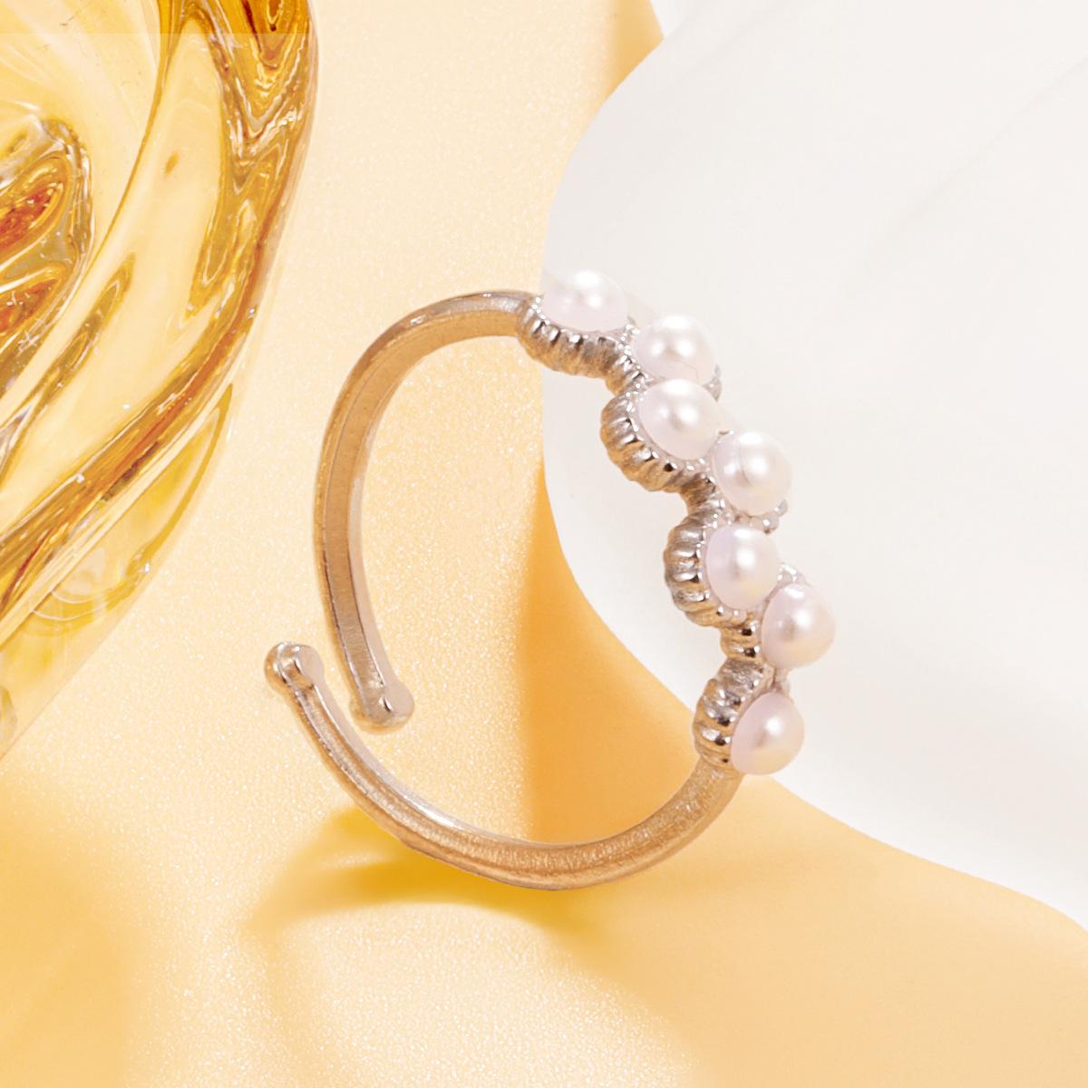 Retro Palace Geometric Pearl Stainless Steel Ring - Women s Fairy Style