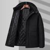 Men's Winter Classic Velvet-Lined Mid-Length Coat with Detachable Hood