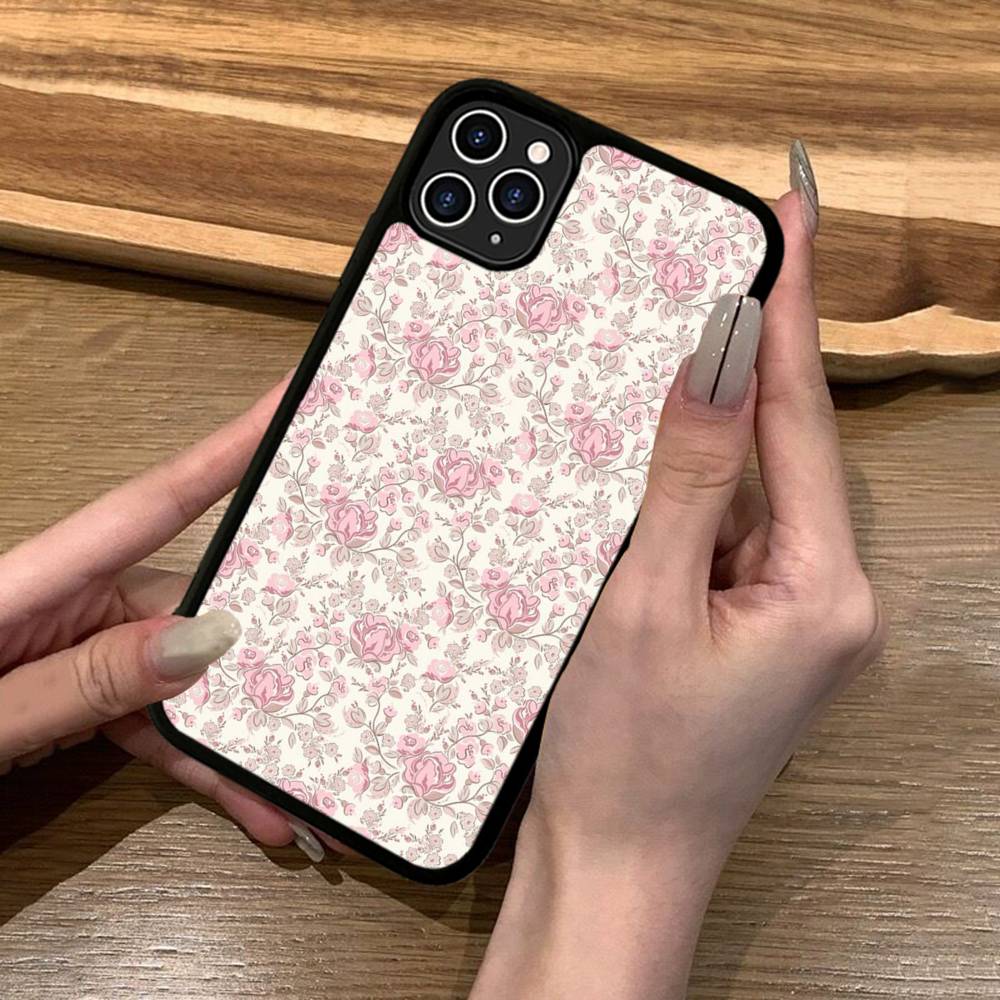 Small Reddish Pink Flowers Phone Case Silicone PC+TPU For For IPhone 11 12 13 14 15 16 Plus Pro Max Cover