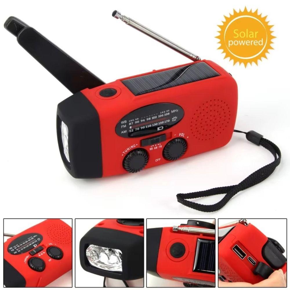 Multifunctional Emergency Radio with LED Flashlight FM AM WB NOAA Solar Radio Hand Crank Powered 600mAh