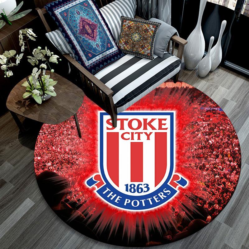 Stoke City FC Printed Round Rug, Non Slip Washable Circular Carpet For Living Room Bedroom Playroom, Sports Fan Decor, Holiday Birthday Gift