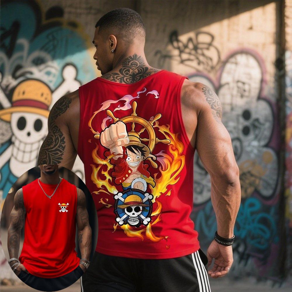 

One Piece Men Vest Tank Top Monkey D. Luffy Summer Japanese Anime Spring and Autumn Sports Fitness Casual Fashion Sleeveless Top XXS