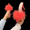 Women Modern Slippers Summer New Sexy Feather Decorate High Heels Stiletto Peep Toe Mules Plus Size Ladies Sexy Pumps Shoes