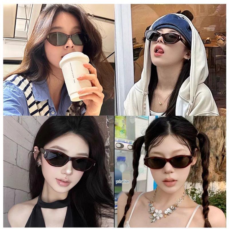 High-End Retro Cat-Eye Sunglasses for Women - Small Frame, UV Protection, Perfect for Round Faces, European & American Style Sunshades.