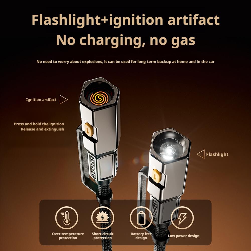 4 In 1 Flashlight Ignition Date Cable Type-C To Type-C Fast Charging Data Transfer Cable With Bright Flashlight Flameless Ignite