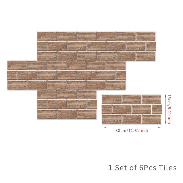 6Pcs 15X30cm DIY 3D Marble Mosaic Wall Stickers Imitation Brick Bedroom Decoration Waterproof Self Adhesive Tile Wallpaper Kitchen Cupboard Decor