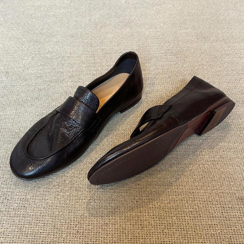 Retro Black Soft Leather Brand Designer Flat Pumps Women Comfort Concise Loafers Outdoor Commuter Office Shoes Zapatos De Mujer