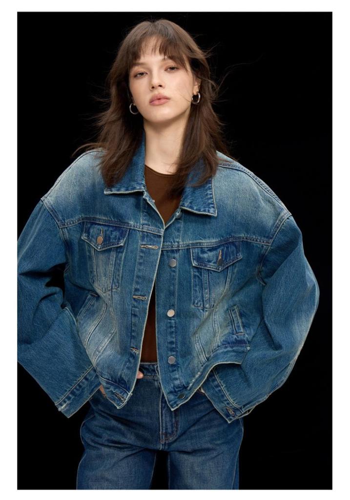 Women's 2025 Vintage High-Waisted Slimming Denim Jacket - Faded Retro Loose-Fit