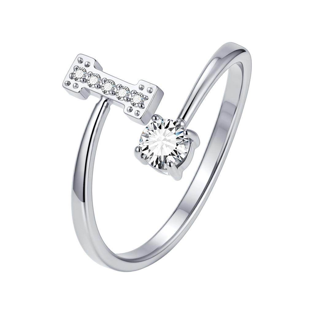 Chic Zircon Initial A-Z Letter Rings for Women Girls Adjustable Opening Ring Name Alphabet Female Wedding Fashion Jewelry Gift