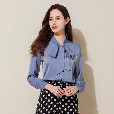 Fashion Shirt for Women Long-sleeved Autumn New Bow High Quality Satin Loose Korean Base Top