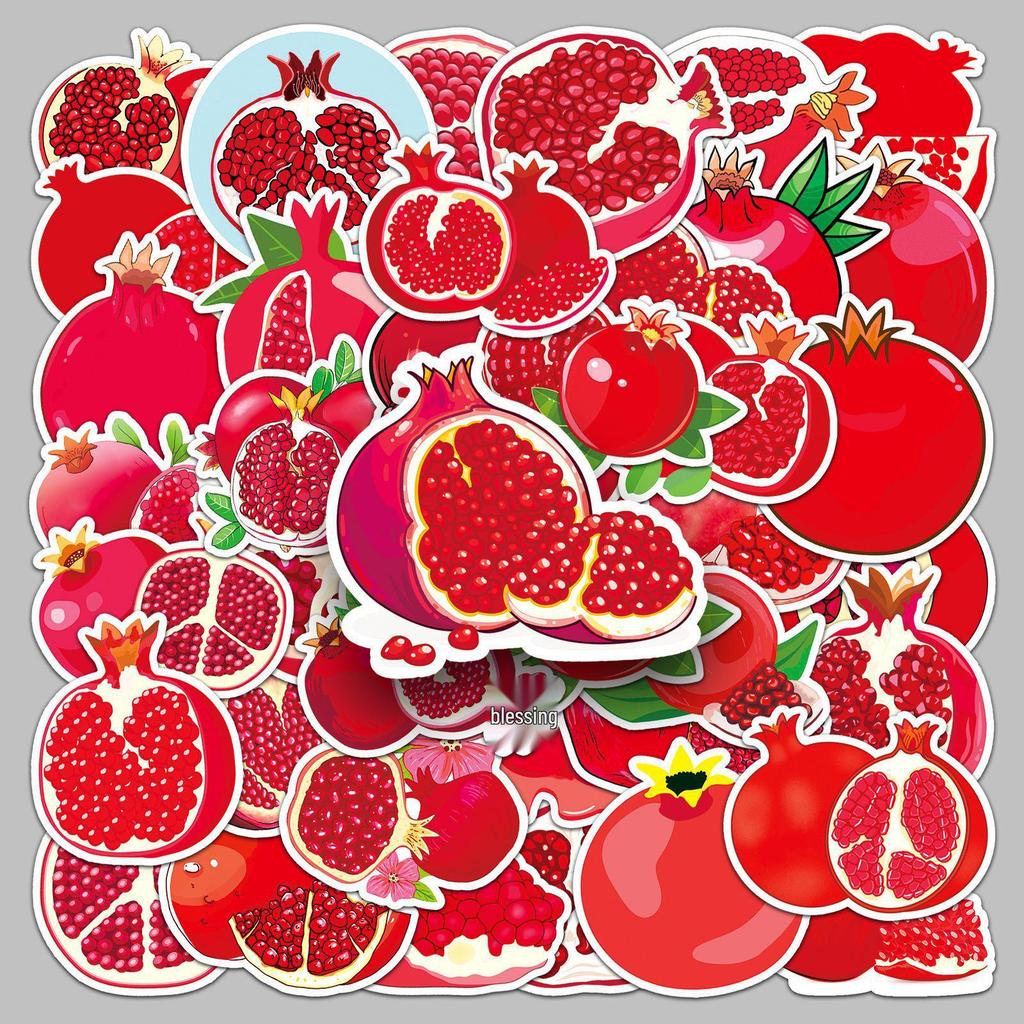 50 Cute Pomegranate Cartoon Stickers for Kids - Waterproof Decorative Fruit Stickers for Journals