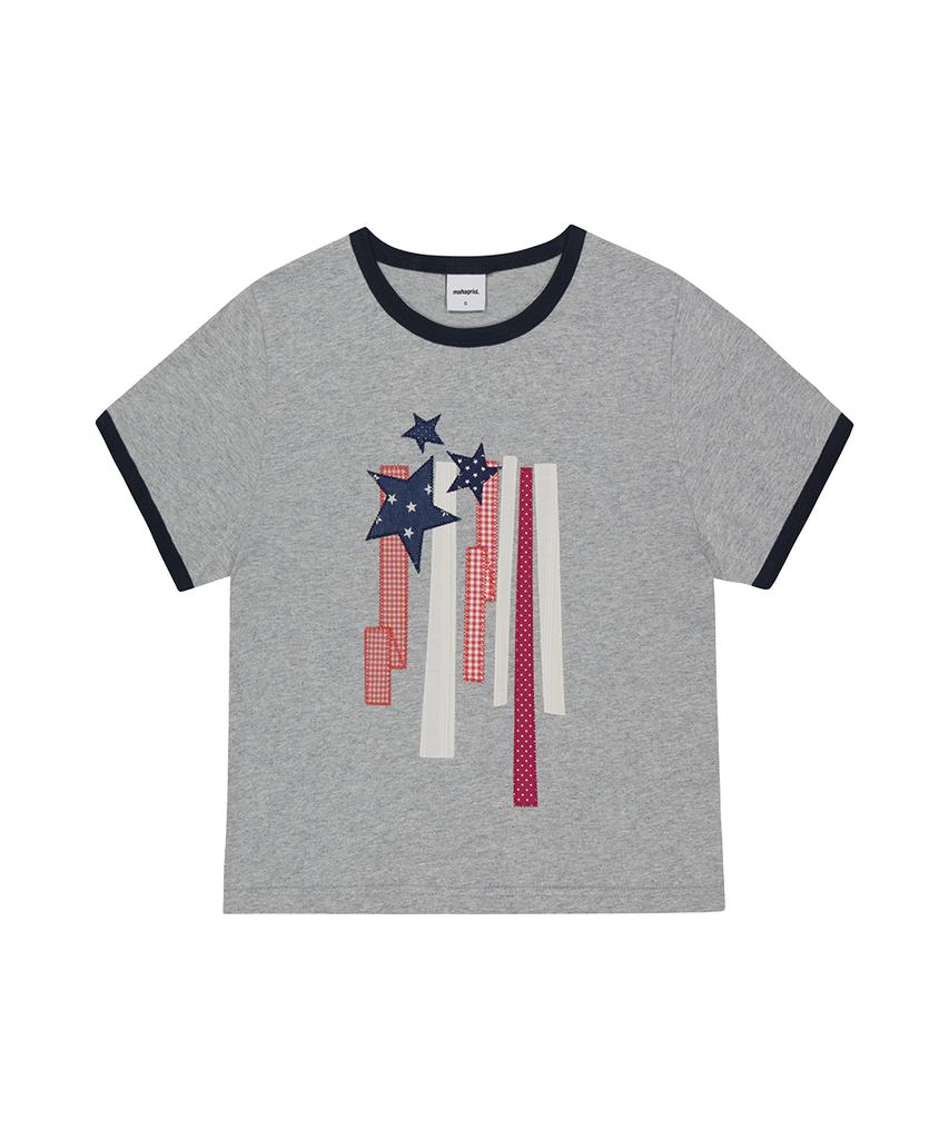 MAHAGRID Flag Applique Ringer Crop Tee Gray(Mg2Gmft513A)
