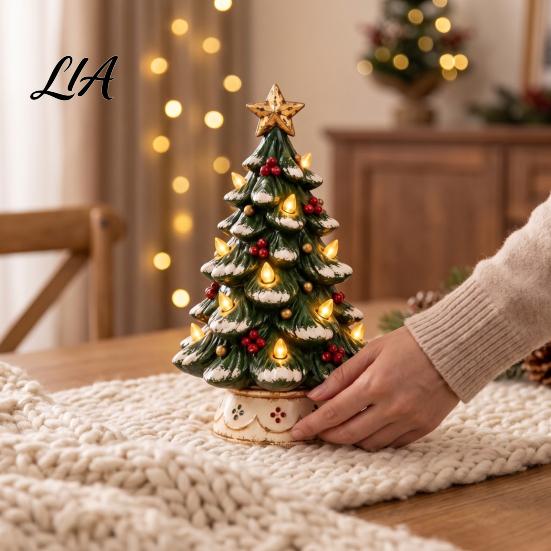 DIY Craft Art Ornament Lighted Christmas Tree Tabletop Decor, Resin LED Artificial Xmas Exquisite Holiday Party with Warm Glow, USB Powered