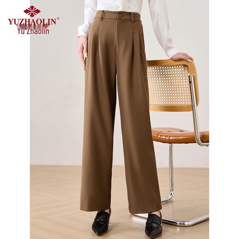 Yu Zhaolin Damen High-Waist Gerade Bein Fließende Hose - Karamell