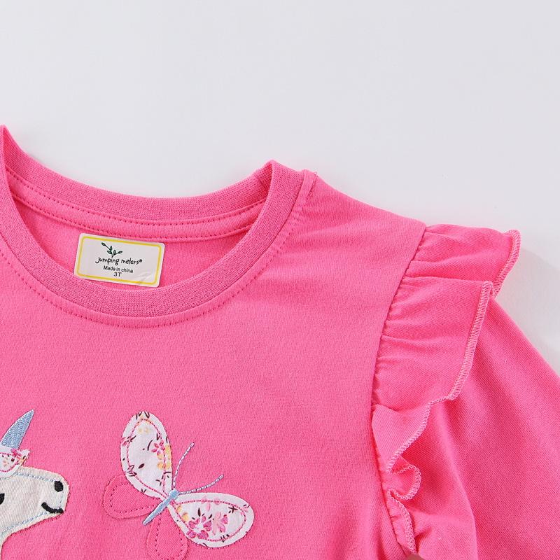 Unicorn Embroidery Long Sleeve Girls' T-Shirt - Spring & Autumn Round Neck