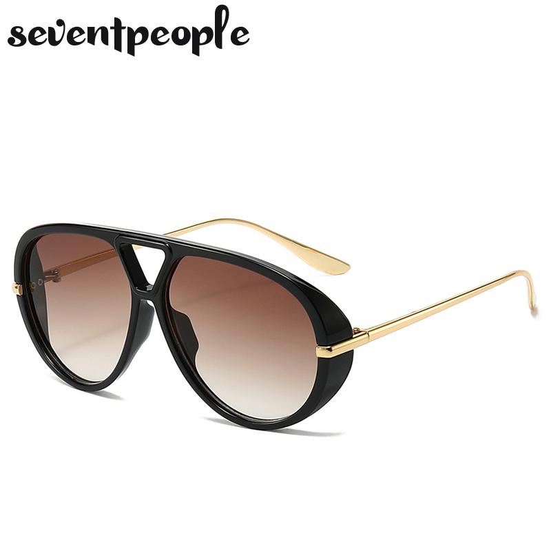 Luxury Brand Oversized Punk Oval Sunglasses Women Metal Toad Frame Double Beam Shades UV400 Protection Eyewear For Ladies