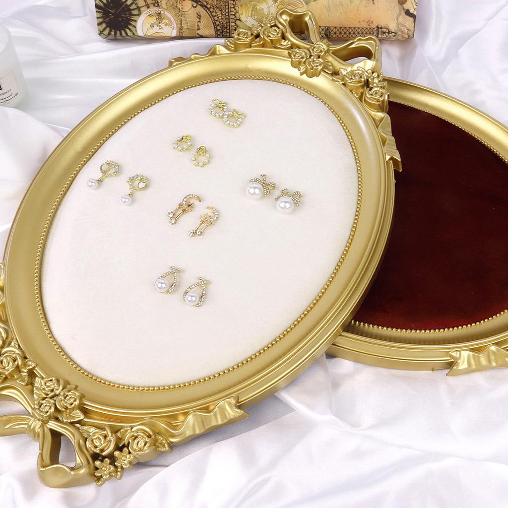 Vintage Photo Frame Shaped Jewelry Display Tray with Gold Border 38*25Cm Large Size Colored Velvet Ring Earring Storage Props
