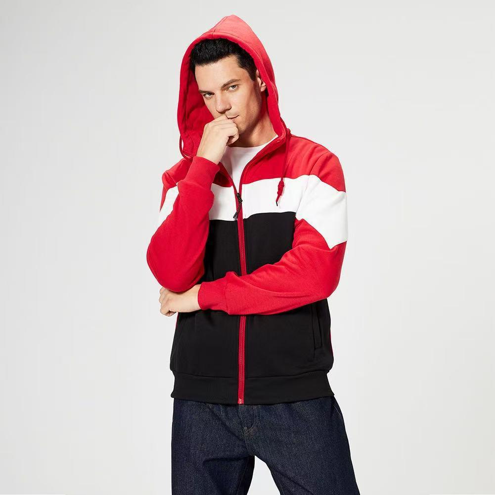 Men's Plus Size Color Block Hooded Zip-Up Cardigan Jacket - European & American Spring/Autumn Casual Wear