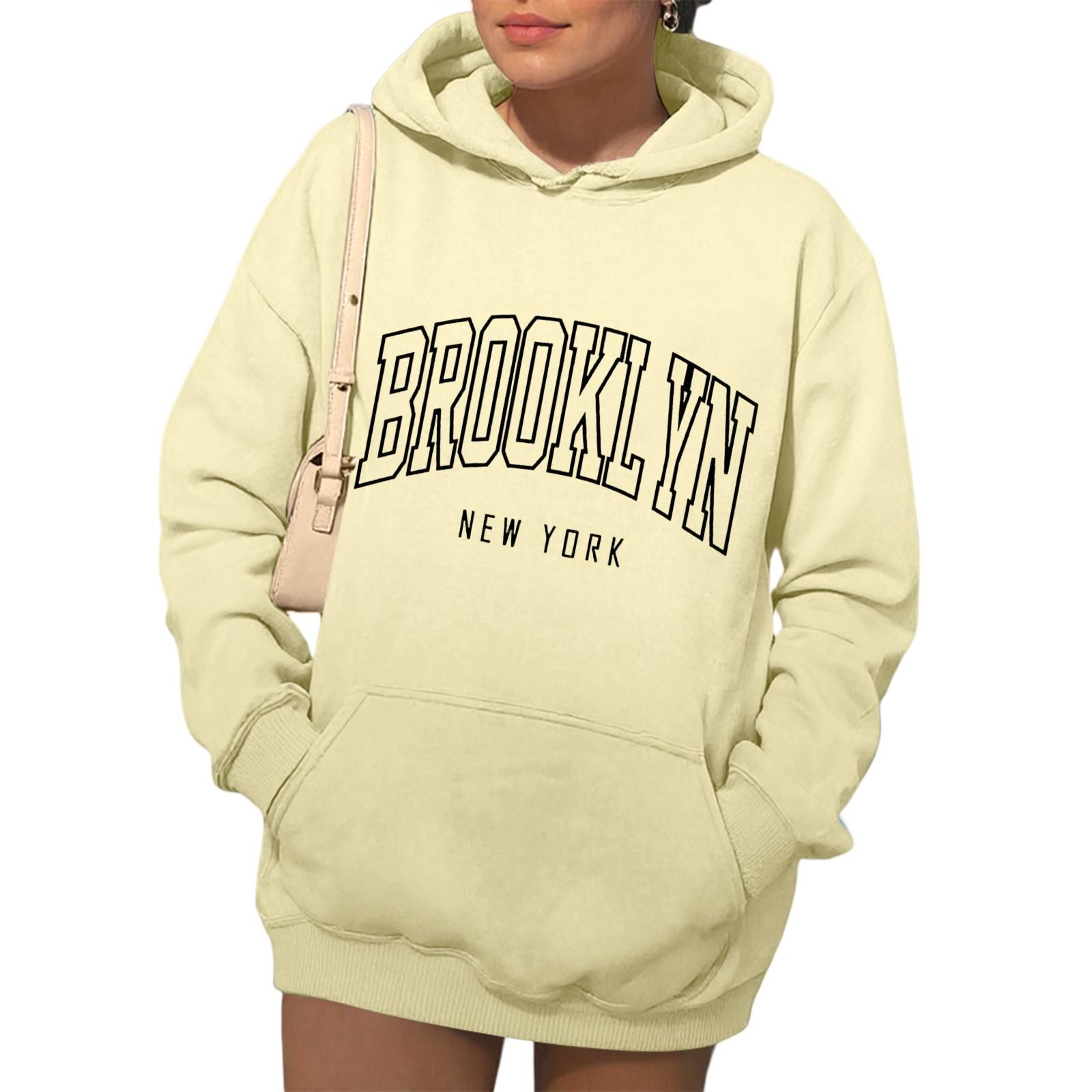 

Womens Hoodies Fall Fashion Sweatshirts Printed Casual Long Sleeve Loose Sweatshirt Fall Hoodie Sweatshirt L бежевий